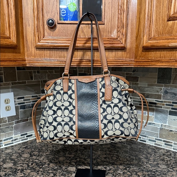 Coach Handbags - Coach Canvas Shoulder Bag in Tan, Black and Cream